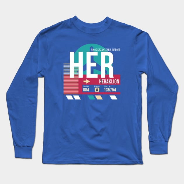 Heraklion, Greece (HER) Airport Code Baggage Tag E Long Sleeve T-Shirt by SLAG_Creative